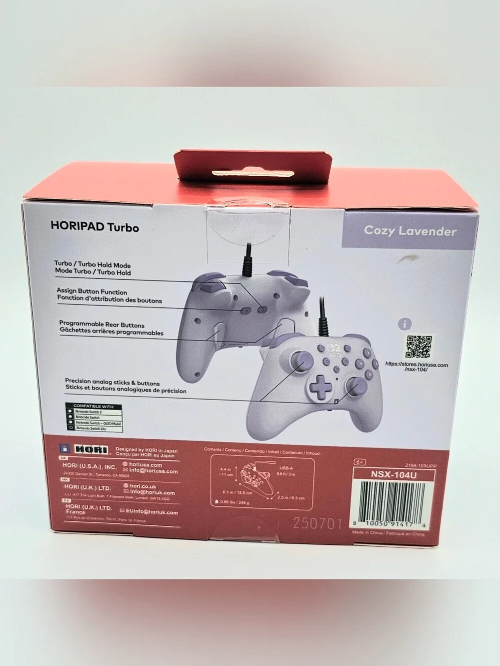 Nintendo Switch 2 HORI HORIPAD Turbo Controller Lavender NIB
